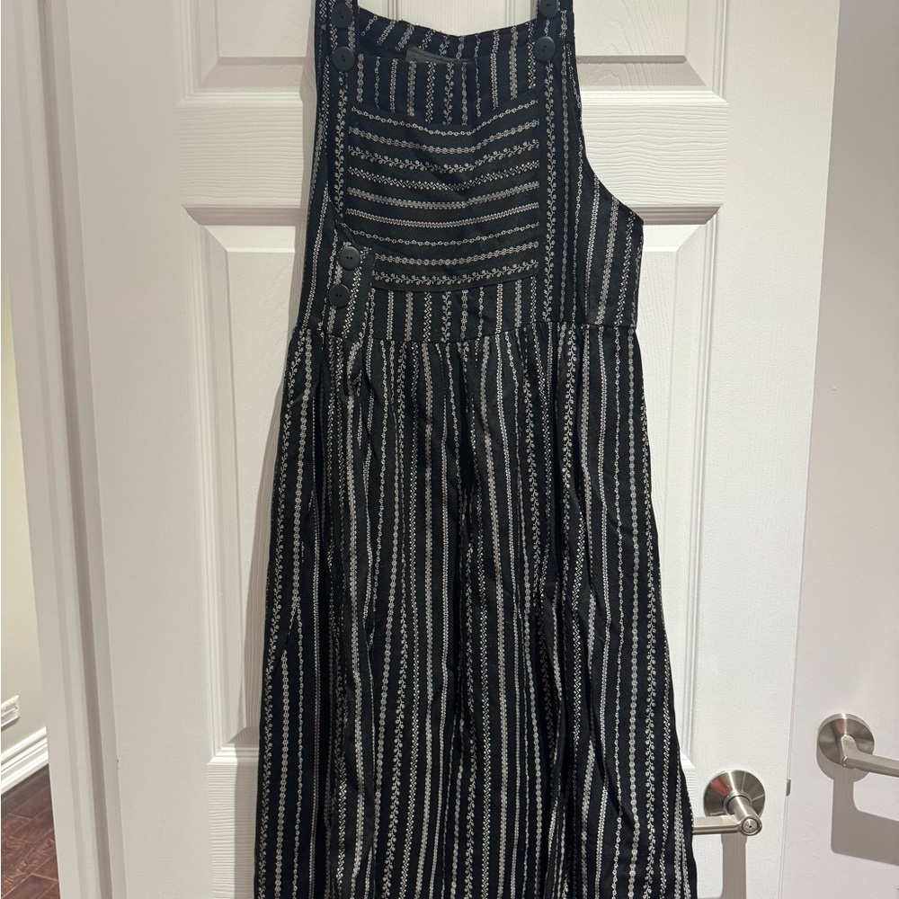 Black and White Striped Overall Dress